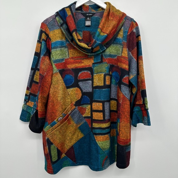 Ali Miles Brushed Knit Top Shirt Size Large 3/4 Sleeve‎ Cowl Neck Artsy Boho New - Picture 16 of 16